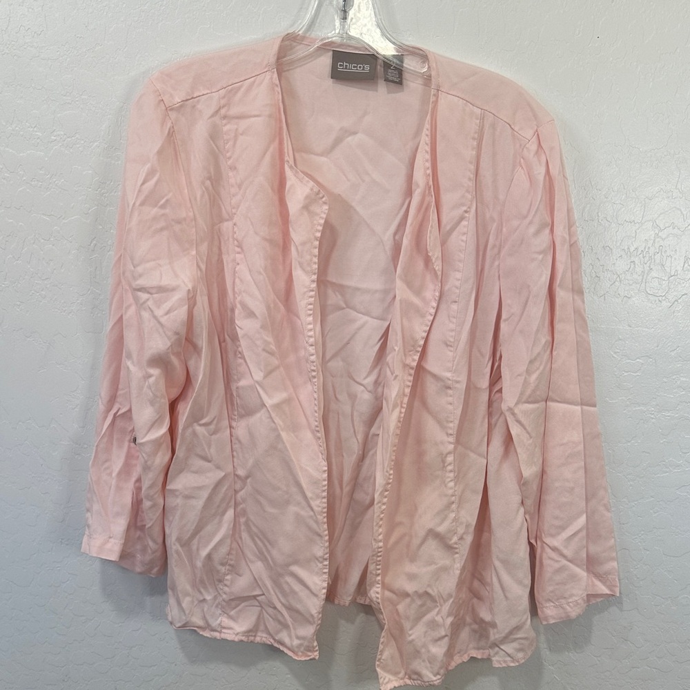 Chico's Light Pink Open Cardigan Womens 2 Large gauzy layering long sleeve
